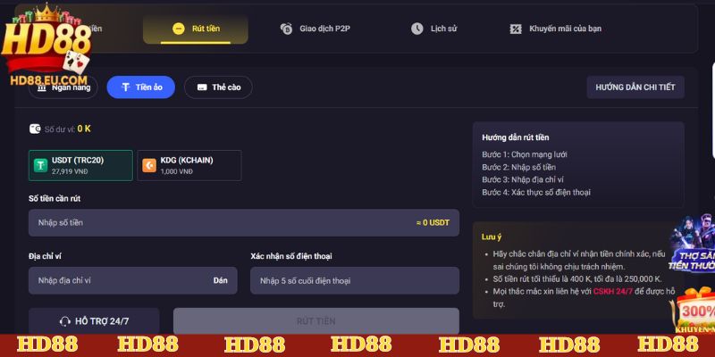 Hướng dẫn các bước rút tiền HD88
